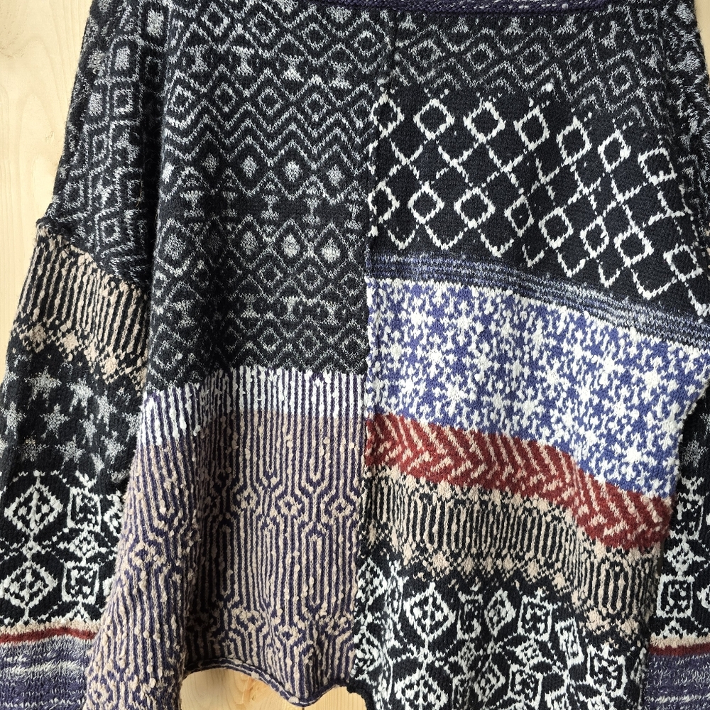 Free People Patchwork Cowl Neck Oversized Knit Pullover Sweater Womens Small - Picture 8 of 11